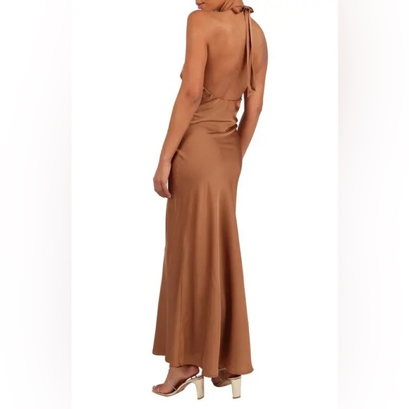 Petal & Pup Brown Kalina Lace Trim Halter Satin Maxi Dress Size S 4-6 - Picture 3 of 10